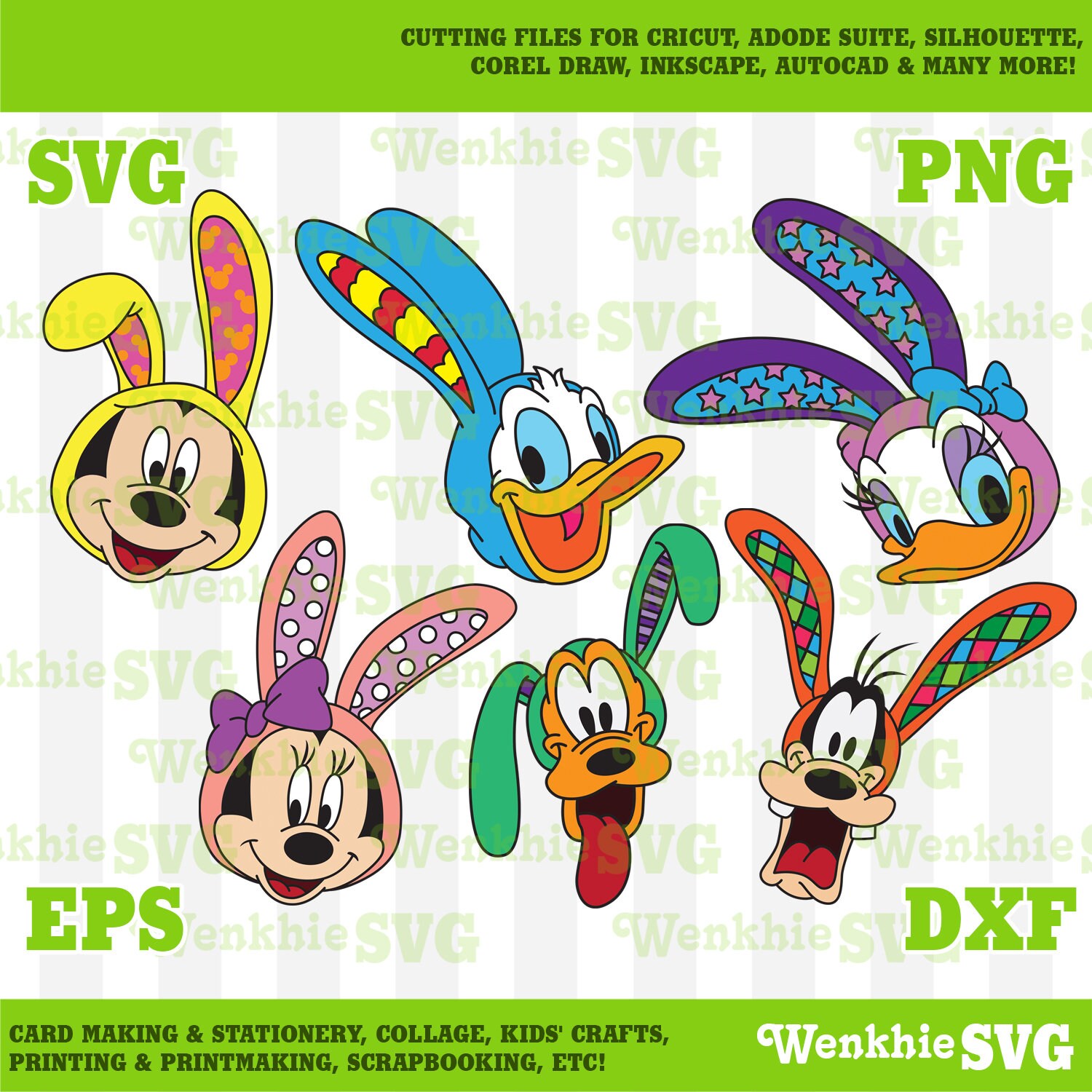 Mickey and Friends Easter Bunny Bundle Cutting File Printable, SVG file for Cricut