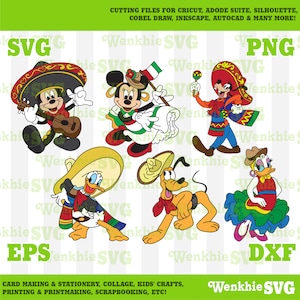 Archivo de corte imprimible de Mickey y sus amigos del Cinco de Mayo, archivo SVG para Cricut