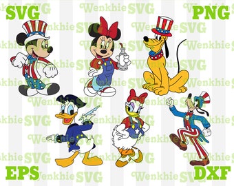 4th of July Mickey and Friends Bundle Cutting File Printable, SVG file for Cricut