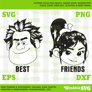 May include: Black and white digital cut files of the characters from the movie 'Wreck-It Ralph'. The characters are 'Vanellope' and 'Ralph'. The text 'Best Friends' is included in the image.