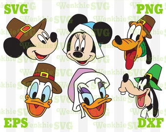 Mickey and Friends Heads THANKSGIVING Bundle Cutting File Printable, SVG file for Cricut