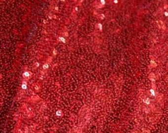 Tissu à paillettes rouges, tissu à paillettes pleines rouges, paillettes rouge cramoisi sur tissu maillé, paillettes rouges de Noël, tissu à paillettes rouges par verge