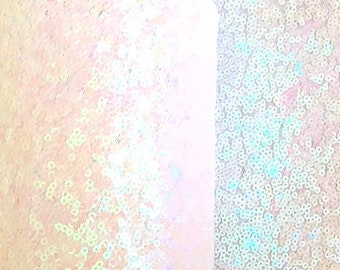 White Iridescent Sequin Fabric, White Iridescent Full Sequin, White Hologram Sequins on Mesh Fabric, Sequin Backdrop Fabric by the Yard