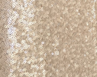 Champagne Sequin Fabric, Champagne Glitz Sequins Fabric, Champagne Matte Sequins Embroidered on Mesh Fabric, Cream Beige Sequins by the Yard