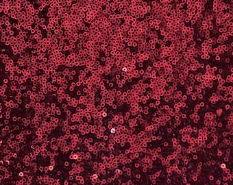 Tissu de paillettes bordeaux, tissu de paillettes plein bordeaux, paillettes rouge cramoisi sur tissu en maille, tissu de paillettes rouge foncé par mètre