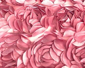 3D Rosette Fabric, 3D Rose Fabric, Dust Pink Rosette on Mesh Fabric, Mauve Satin Rosette Bouquet Flower, Mauve Peony fabric, Wedding Decor