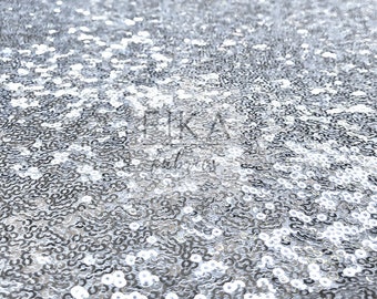 Tela de lentejuelas plateadas, tela de lentejuelas plateadas completas, lentejuelas plateadas brillantes sobre malla para vestidos, manteles, fondos, tela de lentejuelas cortada a medida
