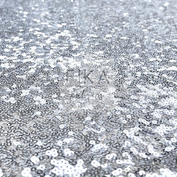 Silver Sequin Fabric, Silver Full Sequin Fabric, Silver Glitz Sequin on Mesh for Dress, Tablecloth, Backdrop, Sequin Fabric by the Yard