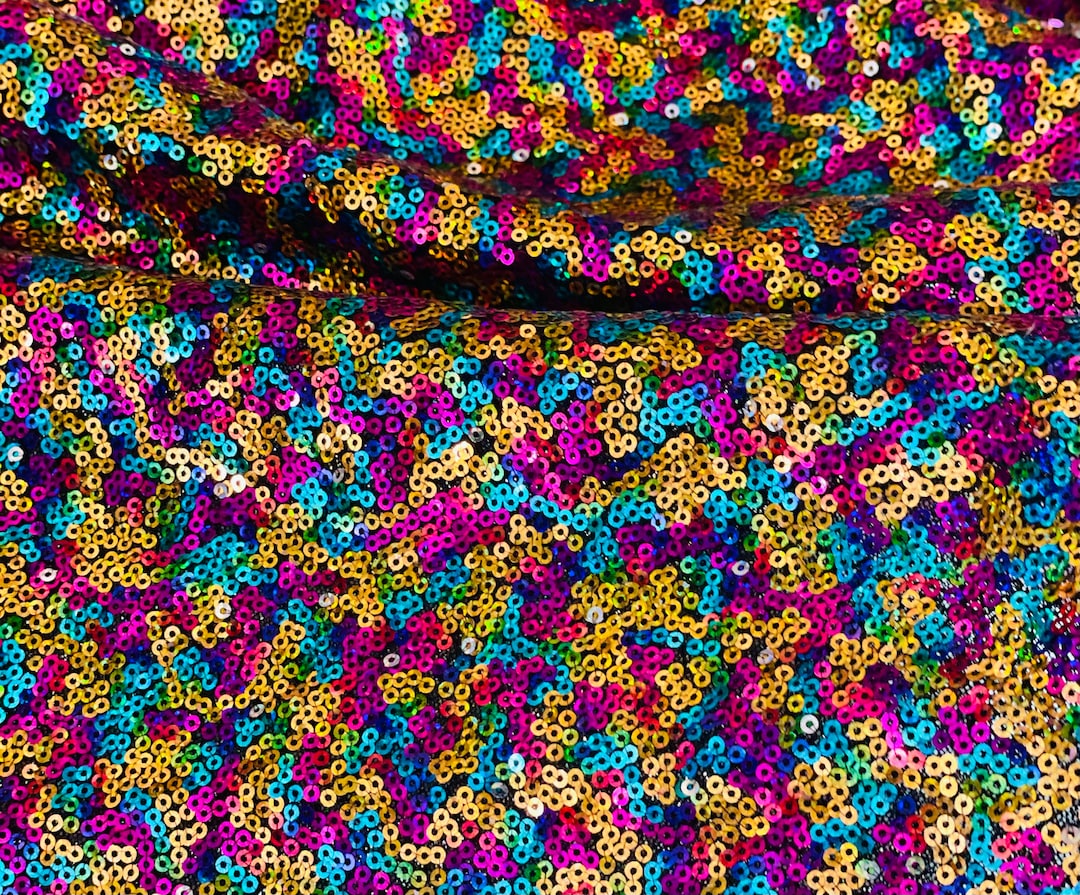 Multi Color Sequin Fabric, Rainbow Color Glitz Sequin Fabric, Rainbow