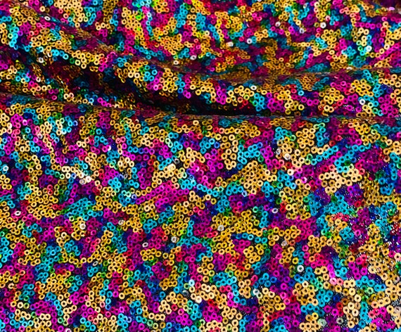 Multi Color Sequin Fabric, Rainbow Color Glitz Sequin Fabric, Rainbow  Sequins on Black Mesh Fabric, Muli Color Sequins Fabric by the Yard -   Australia