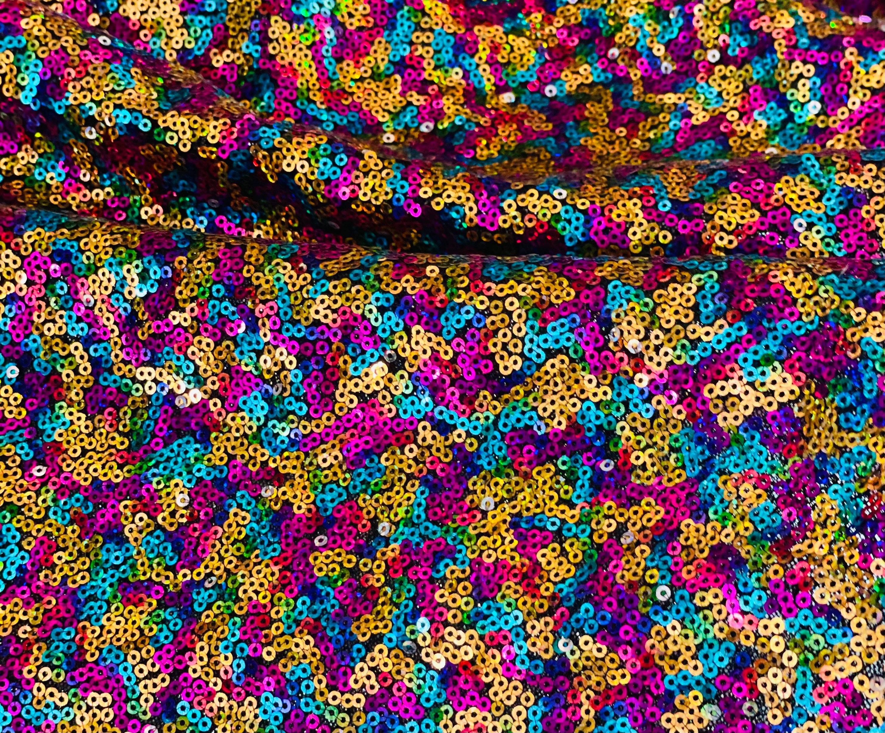 Multi Color Sequin Fabric, Rainbow Color Glitz Sequin Fabric, Rainbow  Sequins on Black Mesh Fabric, Muli Color Sequins Fabric by the Yard 