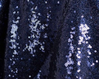 Marineblauwe paillettenstof, marineblauwe pailletten op meshstof, indigo paillettenstof voor kleding, tafelkleed, marineblauwe pailletten op maat gesneden