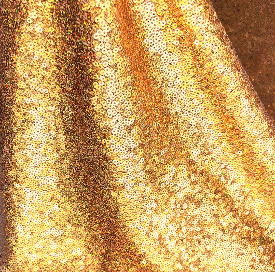Gold Iridescent Sequin Fabric,gold Iridescent Full Sequin Fabric, Gold Hologram Sequins on Mesh