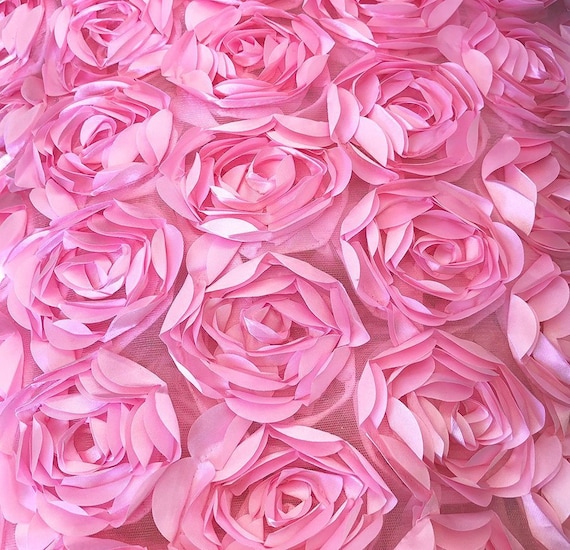 3D Rosette Fabric 3D Rose Fabric Pink Rosette on Mesh Etsy