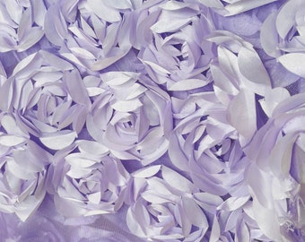 3D Rosette Fabric, 3D Rose Fabric, Lavender Rosette on Mesh Fabric, Lavender Peony fabric, Violet Rosette Wedding Decor