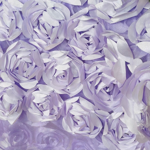 3D Rosette Fabric, 3D Rose Fabric, Lavender Rosette on Mesh Fabric, Lavender Peony fabric, Violet Rosette Wedding Decor