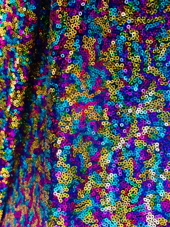 Multi Color Sequin Fabric, Rainbow Color Glitz Sequin Fabric, Rainbow  Sequins on Black Mesh Fabric, Muli Color Sequins Fabric by the Yard 