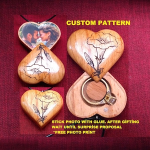 hidden ring necklace  secret compartment pendant locket surprize proposal marrige engagement   wooden
