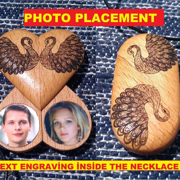 swan wood locket necklace  photo heart pendant illusionist  movie wooden for women men girlfriend wife