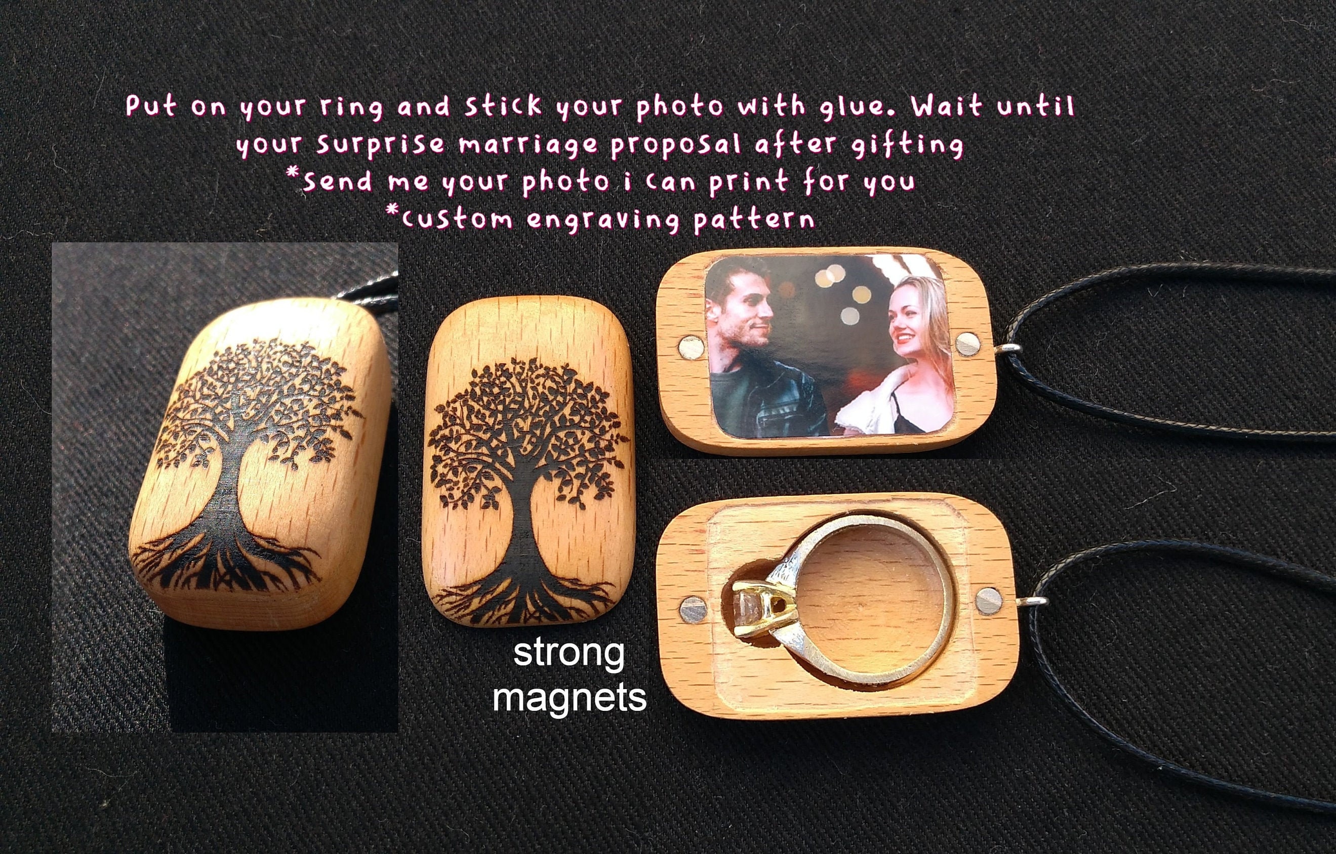 Hidden Ring Box Secret Compartment Locket Pendant Necklace Engagement Ring Marriage Proposal Ideas Wedding Gifts Women Men Wooden Unic Etsy UK