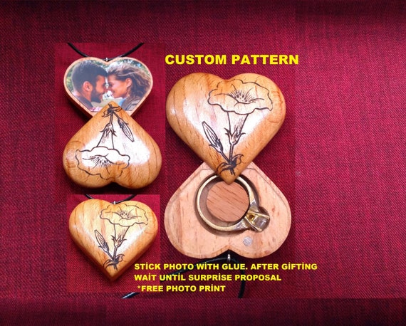Hidden Ring Necklace Secret Compartment Pendant Locket Surprize Proposal Marrige Engagement Wooden Etsy
