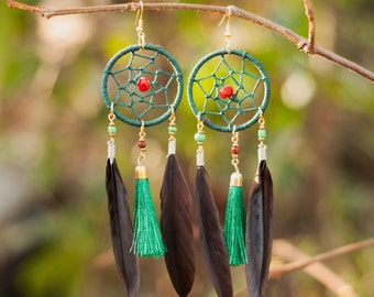 Dreamcatcher Earrings / Boho Tassel Earrings / Bohemian Dangle Earrings / Feather Earrings / Best Friend Gifts / Gift For Her /Birthday Gift