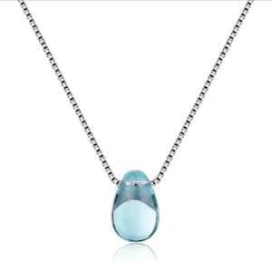925 Sterling Silver Blue Lucky Crystal Pendants Necklaces For Women water drop pendant
