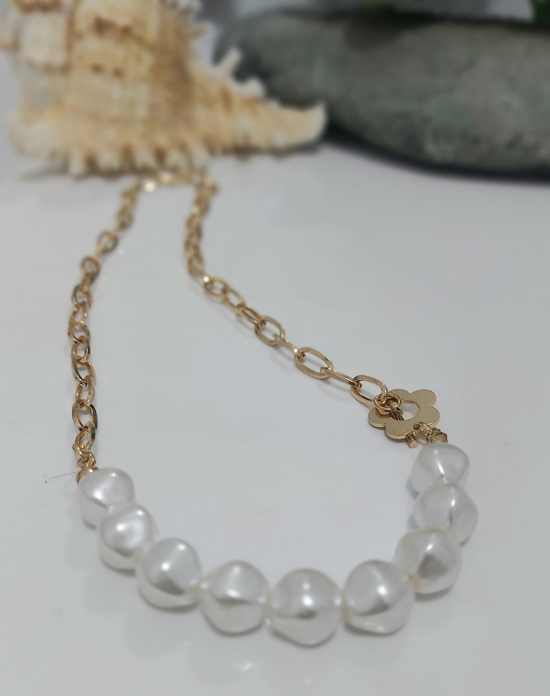 Beaded Ocean Necklace/ Beach Necklace/ Ocean Necklace Pearls