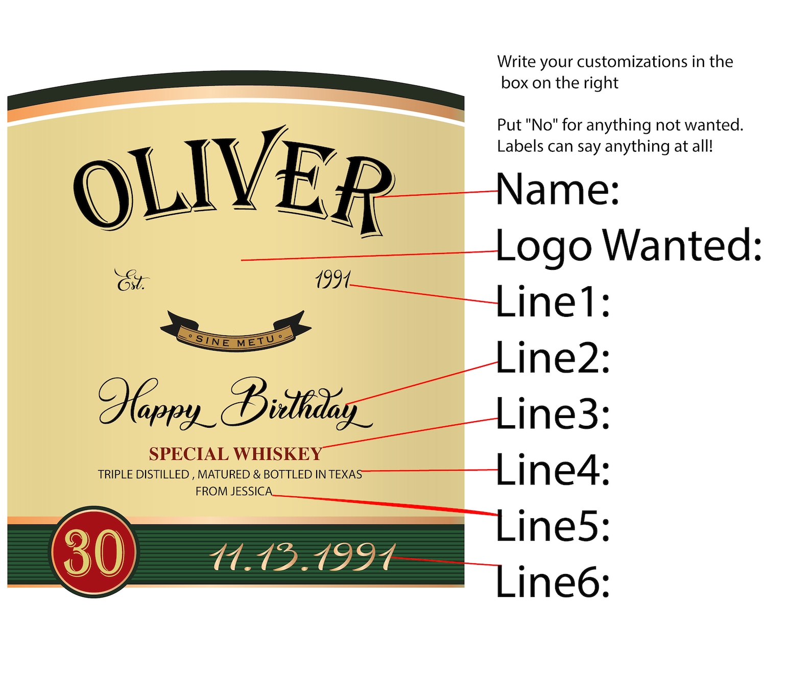 PRINTABLE Whiskey Label With Logo Age or Photo Custom 750ml Etsy