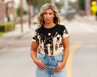 Hand painted T-Shirt | Black Bleached Shirt | Black | Multiple Sizes | Unisex
