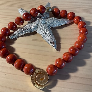 Extravagante rote Schaumkorallen-Kette mit Designer Zwischenteil,Handgefertigte Schaumkorallen-Kette XXL,Statement Kette,Rote Perlenkette