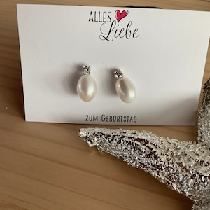 Classic real pearl stud earrings, silver pearl stud earrings, bridal jewelry, pearl jewelry, freshwater pearl earrings, silver earrings image 1