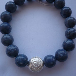 Handmade blue foam coral bracelet, real silver snail, single piece, maritime jewelry, statement chain, gift for her,
