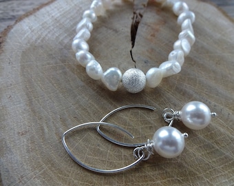Stylish Modern Genuine Silver Pearl Earrings,Bridal Jewelry,Earrings Beads,Pearl Earrings,Pearl Jewelry Wedding,Gift for You,Pearl