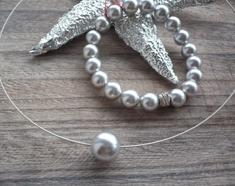 Choker with silver-grey Swarovski pearl,Swarovski jewelry,modern choker,gift for her choker with pearl,change jewelry,