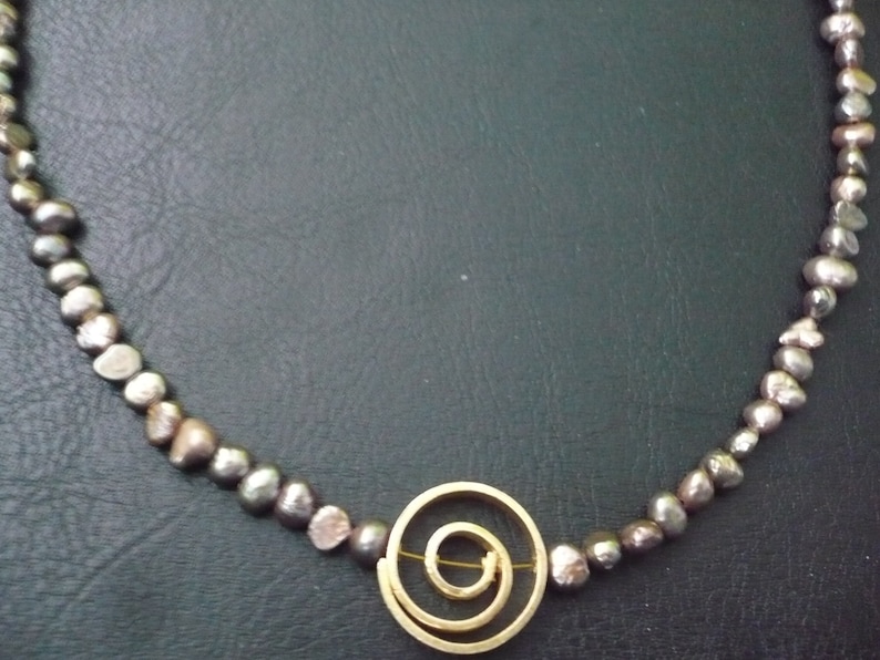 unique piece handmade, Handmade champagne-colored freshwater pearl necklace with designer intermediate