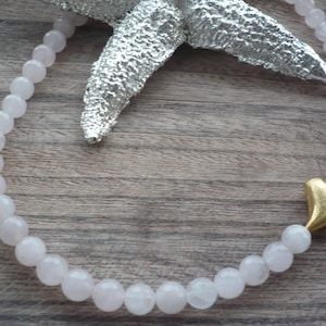 Golden Heart & Rose Quartz,Valentines Gift,Handmade Rose Quartz Necklace with Gold Heart,Gift for Her,Jewelry Wedding,