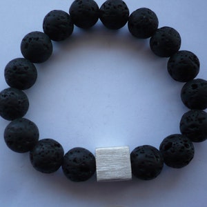 Men&#39;s Jewelry,Men&#39;s Bracelets,Lavastone Bracelet with Real Silver Cube,Handmade,Unisex Jewelry,Modern Men&#39;s Jewelry