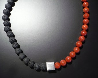Lavastein &Schaumkorallen Halskette ,Handgefertigte Halskette ,Black meets Red,Individueller Schmuck ,Geschenk,Handmade Jewelery,