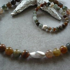 Handmade Gemstone Necklace,Modern Necklace with Pearls,Green-Brown Gemstone Necklace,Extravagant Gemstone Necklace,Gift,