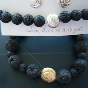 Handmade lava stone bracelet with real silver snail, unique pieces, Mother&#39;s Day gift, friendship bracelet