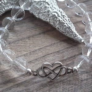 Handmade rock crystal bracelet, infinity sign with heart, friendship bracelet,mountain crystal bracelet,mountain crystal bracelet,gemstone bracelet,