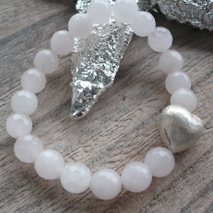 Handmade rose quartz bracelet with silver heart, delicate bracelet with heart,gift girlfriend,Valentins gift,Rose gemstone bracelets,