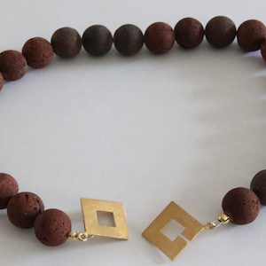 Brown lava stone necklace with designer clasp, handmade unique piece,extravagant necklace,Lava Stone Necklace,