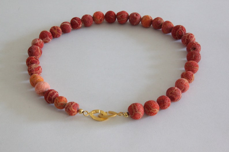 Handmade foam coral necklace with genuine silver gold plated navette clasp