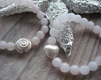 Handmade bracelet with rose quartz stones, rose quartz bracelet, pearl band rose, gemstone bracelet, gemstone jewelry