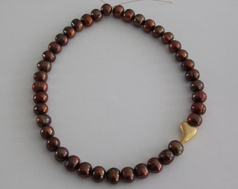 Handmade Chocolate Brown Freshwater Pearl Necklace with Real Silver Plated Designer Heart,Handmade Single Piece