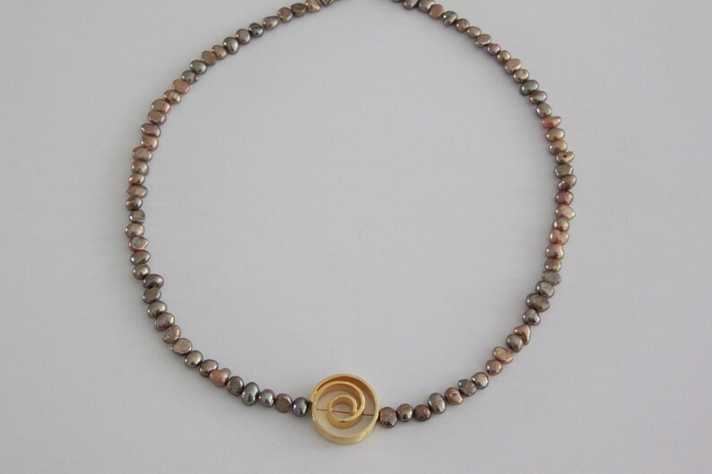 unique piece handmade, Handmade champagne-colored freshwater pearl necklace with designer intermediate