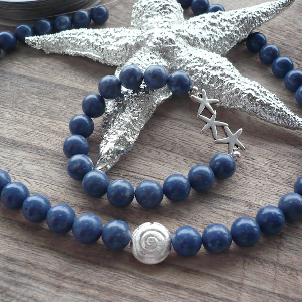 Handgefertigte blaue Schaumkorallen Kette,Echt Silber Zwischenteil,Einzelstück,Sommer-Schmuck,Geschenk Maritimer Schmuck