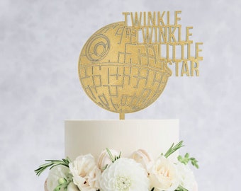 Twinkle Twinkle Little Star Cake Topper - Star Wars Baby Cake Topper, Wooden Baby Shower Cake Topper, Death Star Cake Topper, Baby Shower